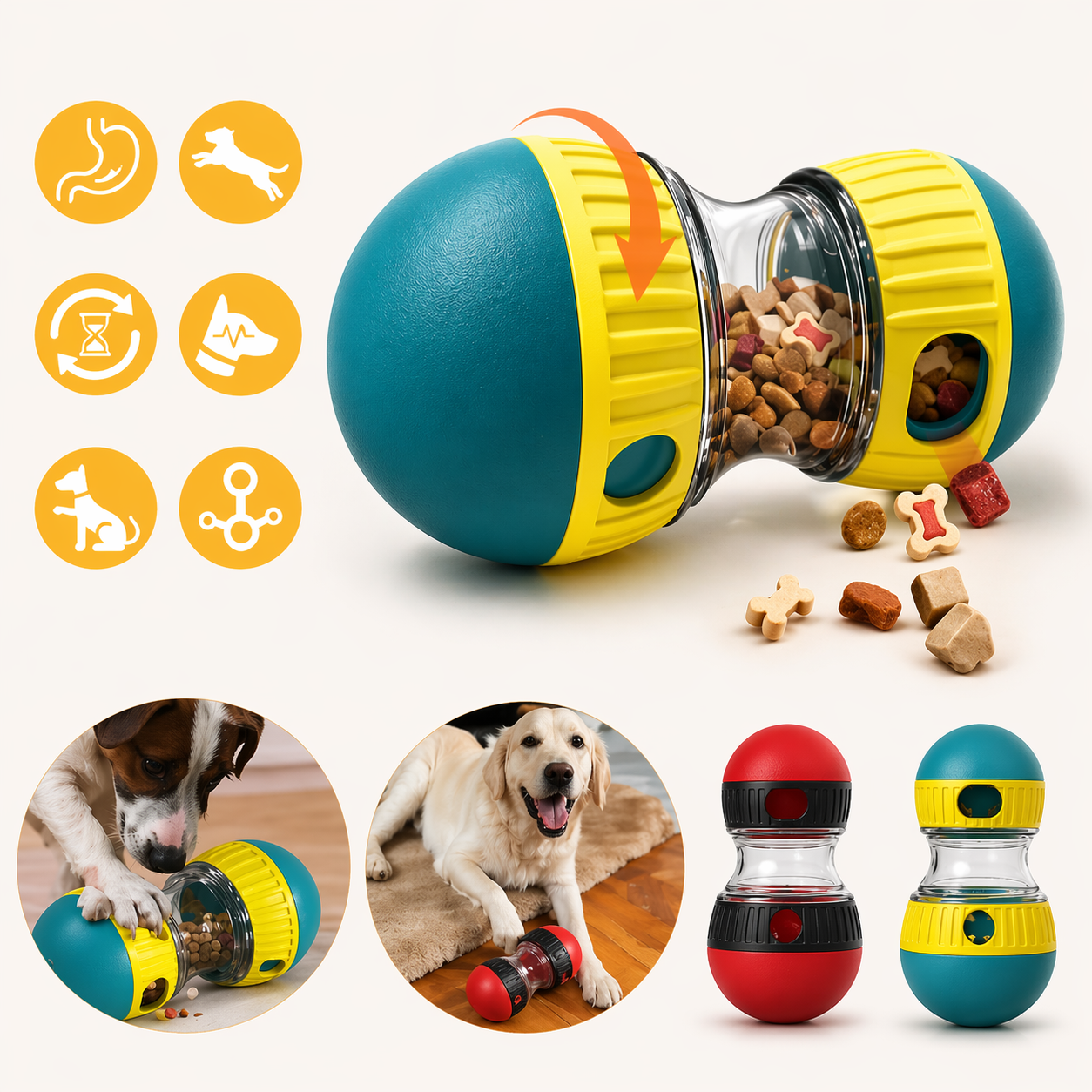 Balle distributrice de friandises intelligente pour chien – Jouet interactif et gamelle anti-glouton