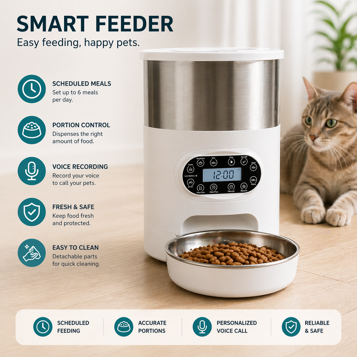 Distributeur automatique intelligent pour animaux – Alimentation de précision à double gamelle