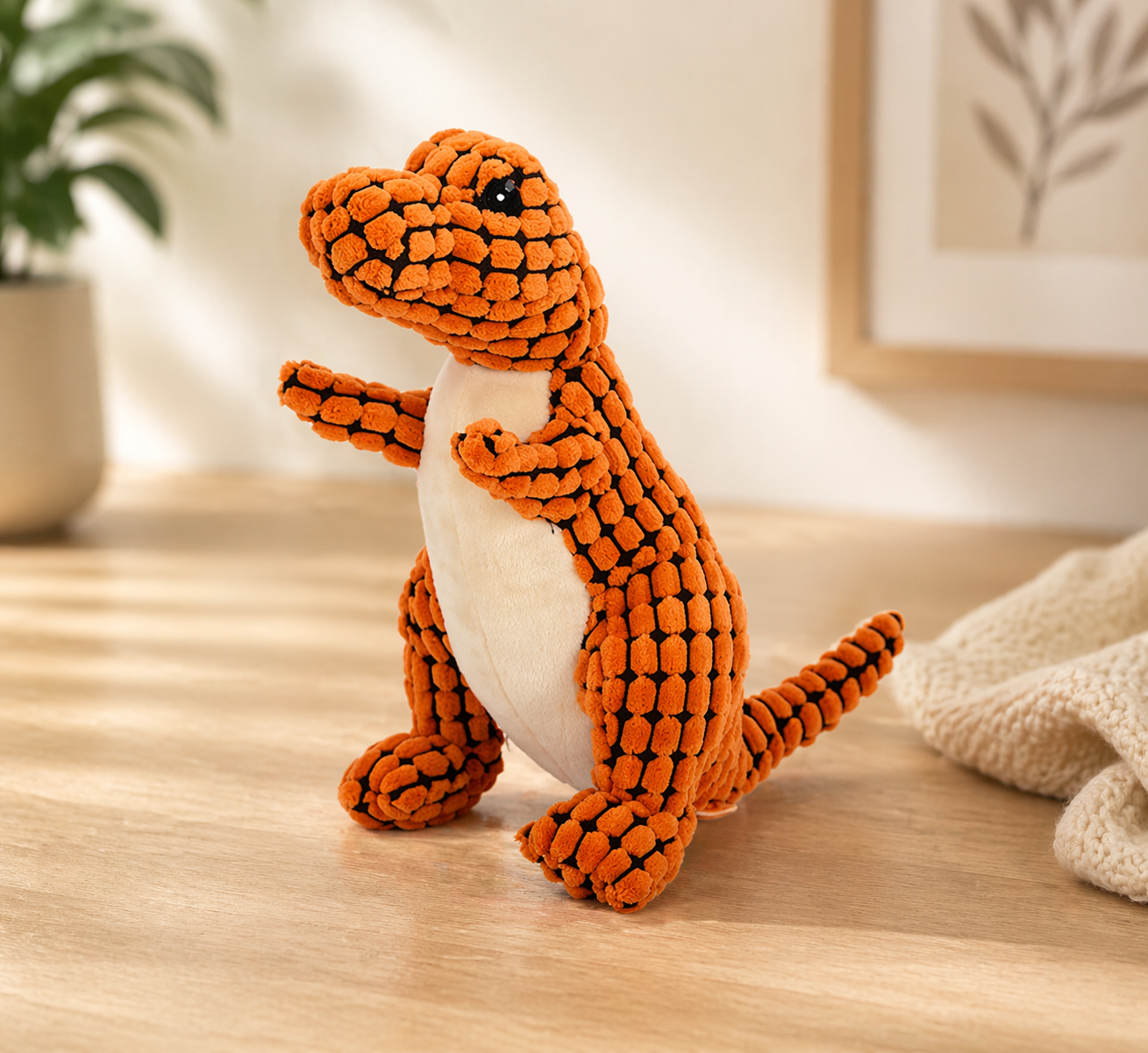 Durable Squeaky Dinosaur Dog Toy – Plush & Tough