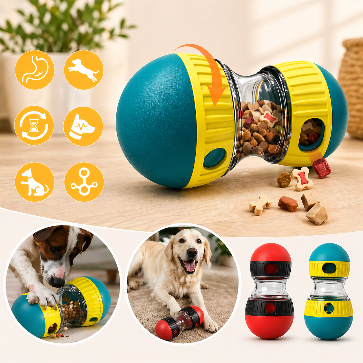 Balle distributrice de friandises intelligente pour chien – Jouet interactif et gamelle anti-glouton