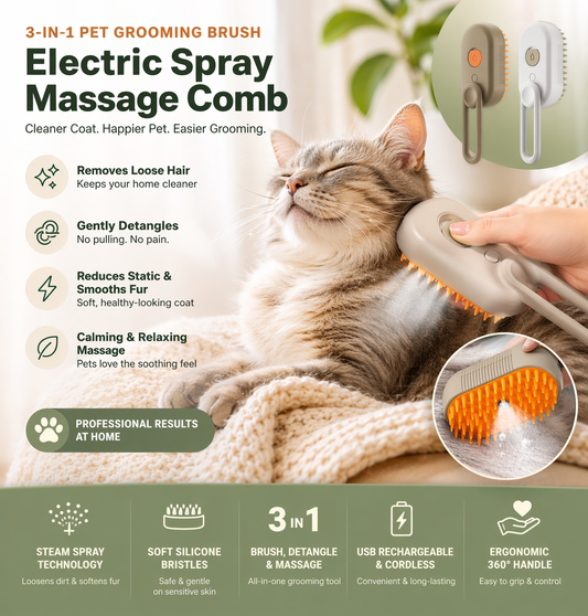 Brosse de toilettage à vapeur 3-en-1 pour animaux | Démêlant pour chats et chiens