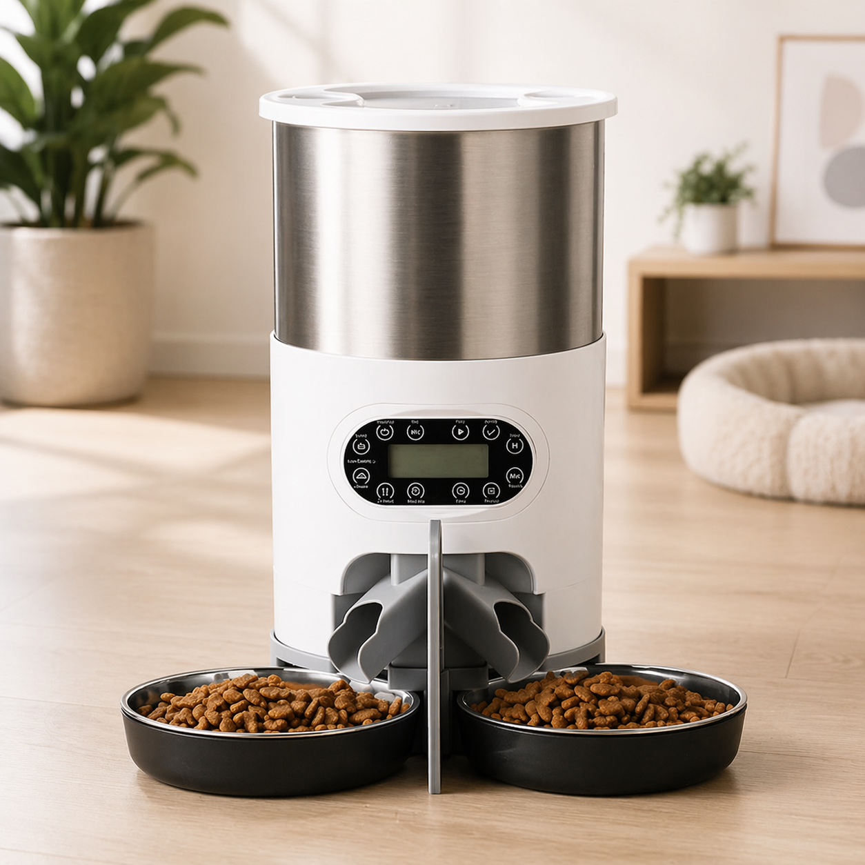 Distributeur automatique intelligent pour animaux – Alimentation de précision à double gamelle