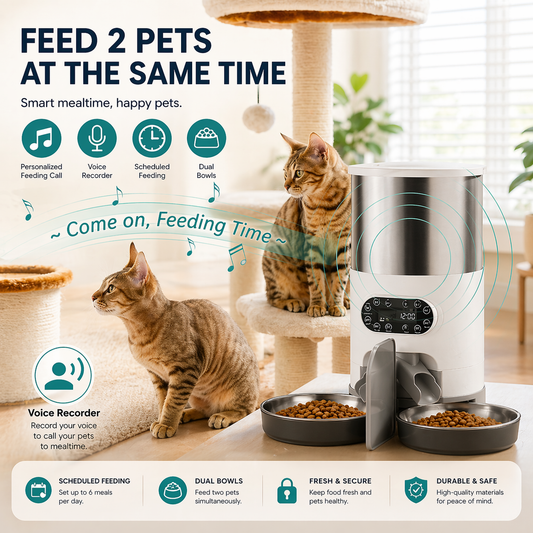 Distributeur automatique intelligent pour animaux – Alimentation de précision à double gamelle