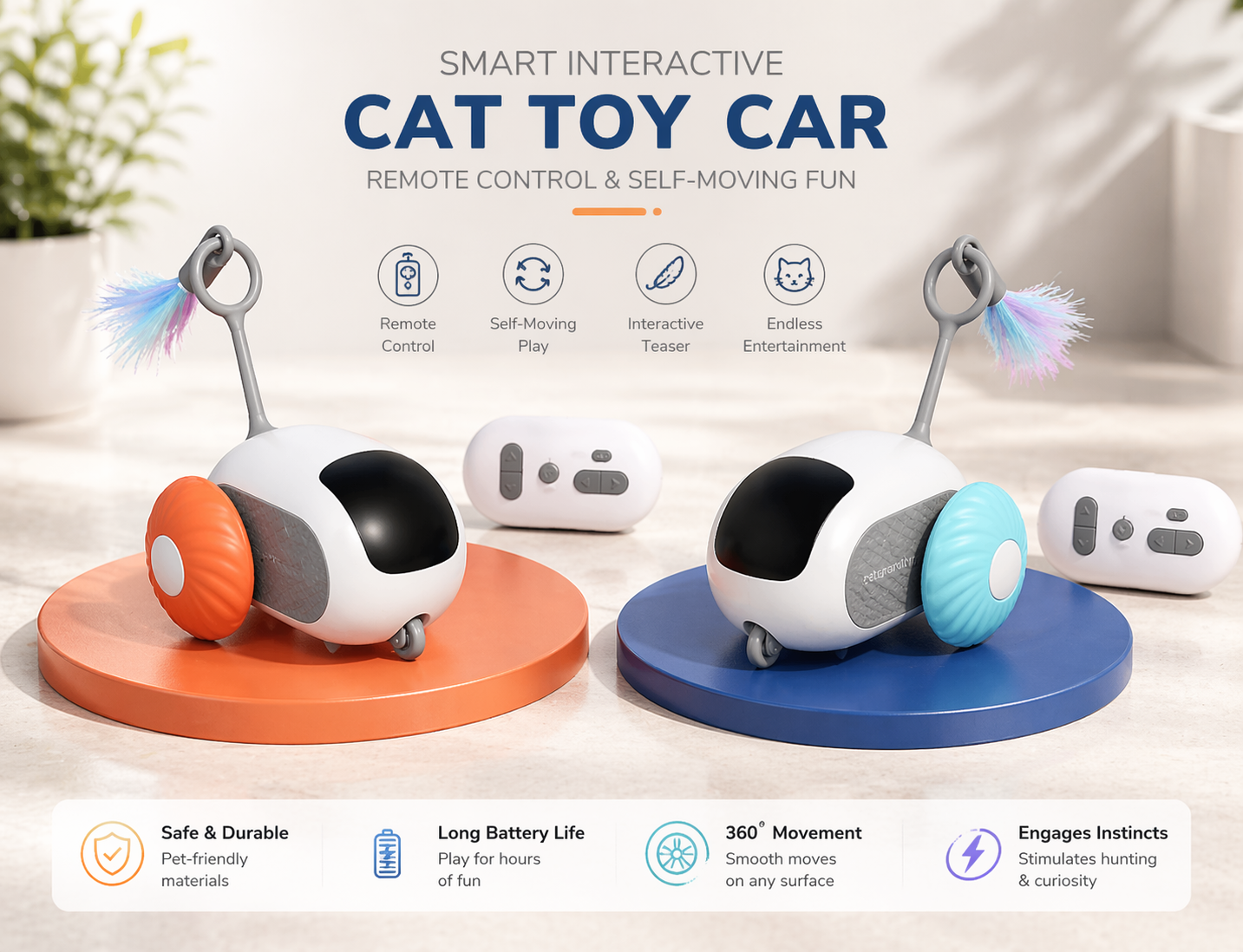 Smart Cat Toy Car – Remote Control & Self-Moving