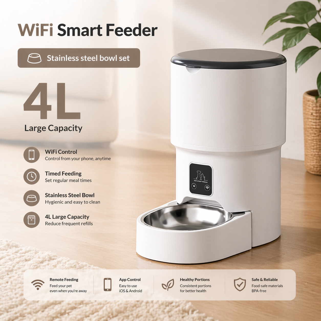 Smart WiFi Pet Feeder – App-Controlled, Automatic & Timed Feeding