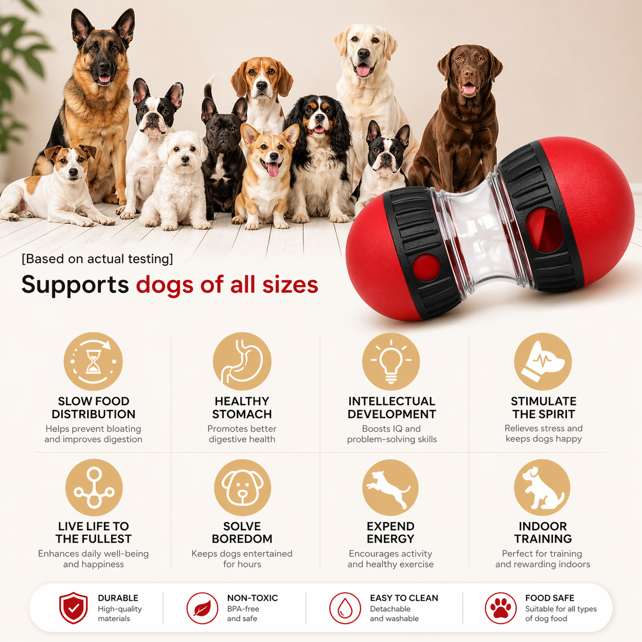 Balle distributrice de friandises intelligente pour chien – Jouet interactif et gamelle anti-glouton
