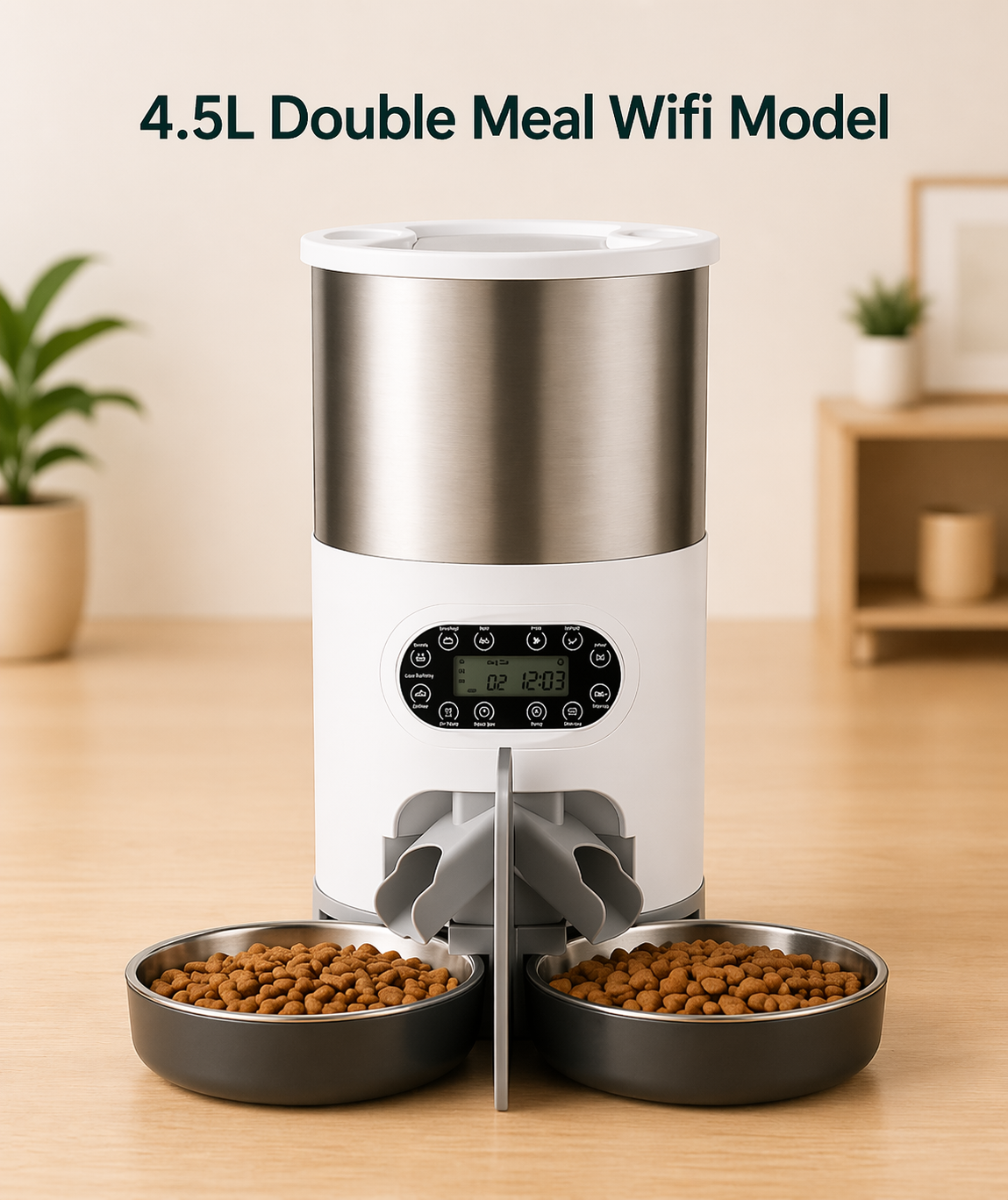 Distributeur automatique intelligent pour animaux – Alimentation de précision à double gamelle