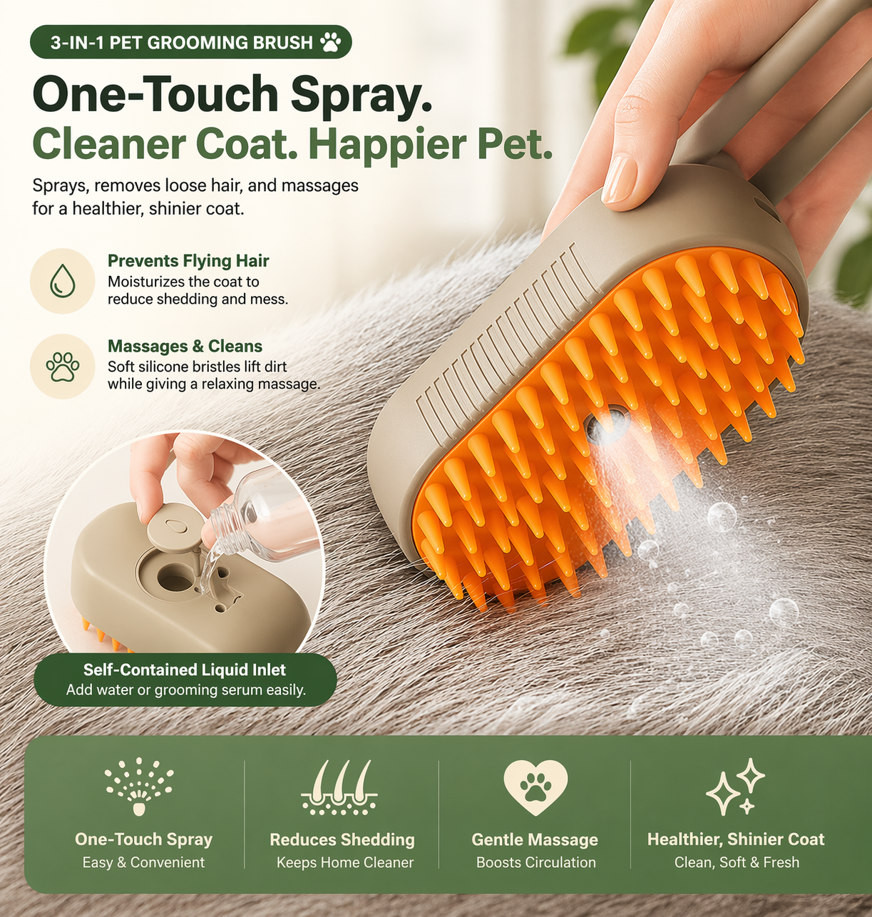 3-in-1 Steam Pet Grooming Brush | Cat & Dog Hair Remover