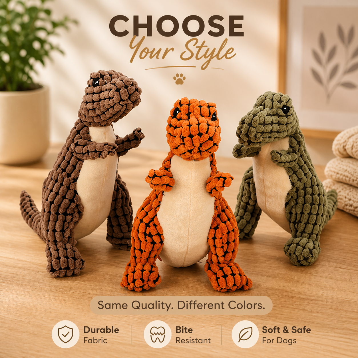Durable Squeaky Dinosaur Dog Toy – Plush & Tough